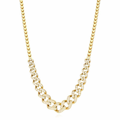 14K Yellow Gold Graduated Franco Miami CZ Necklace (Hollow) 17" - 18" Adjustable - WJD Exclusives