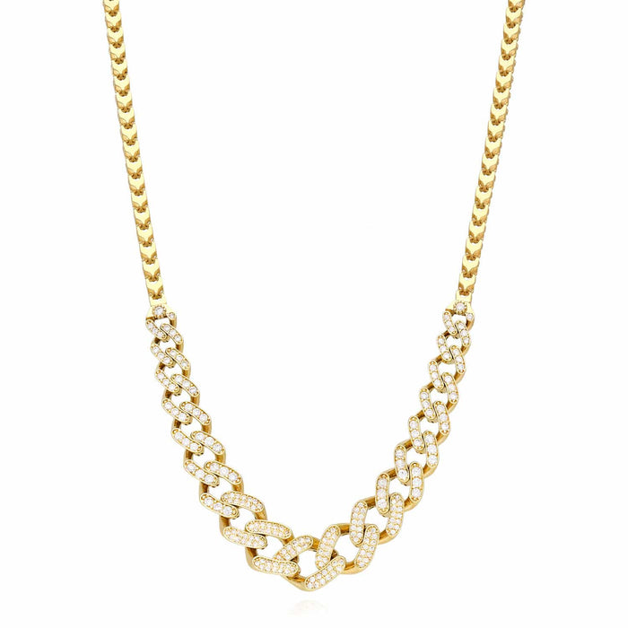 14K Yellow Gold Graduated Franco Miami CZ Necklace (Hollow) 17" - 18" Adjustable - WJD Exclusives