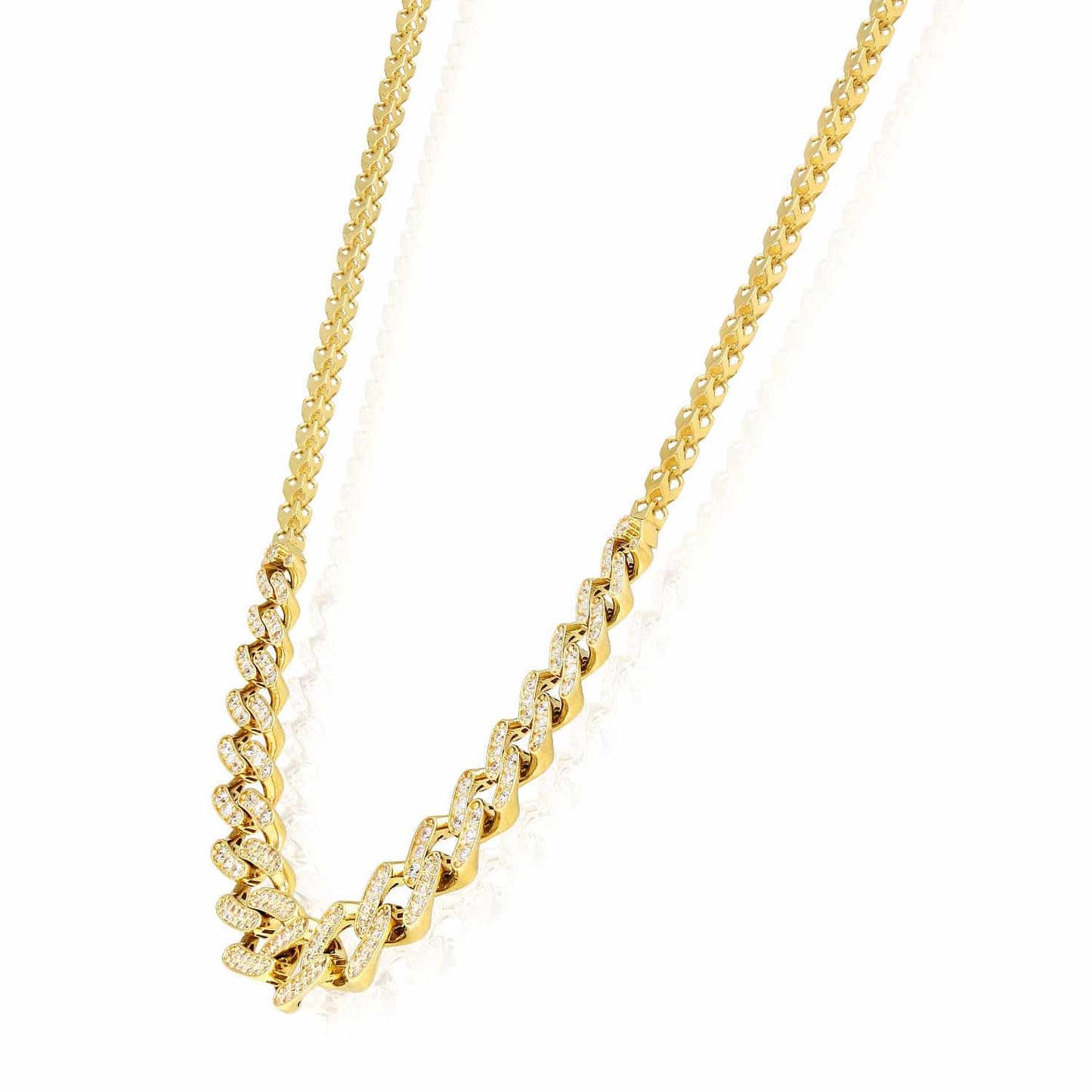 14K Yellow Gold Graduated Franco Miami CZ Necklace 17"-18" Adjust