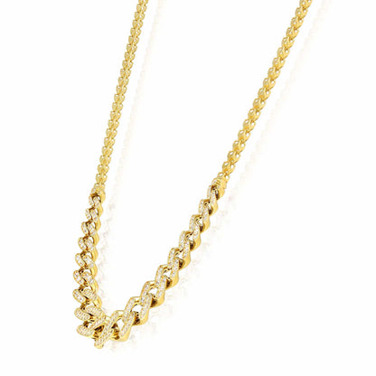 14K Yellow Gold Graduated Franco Miami CZ Necklace 17"-18" Adjust