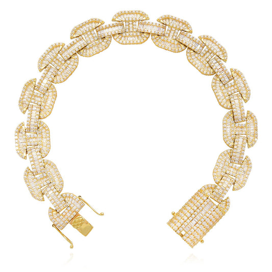 14K Gold Yellow CZ Pave 13.5mm Large Anchor Mariner Bracelet 9"