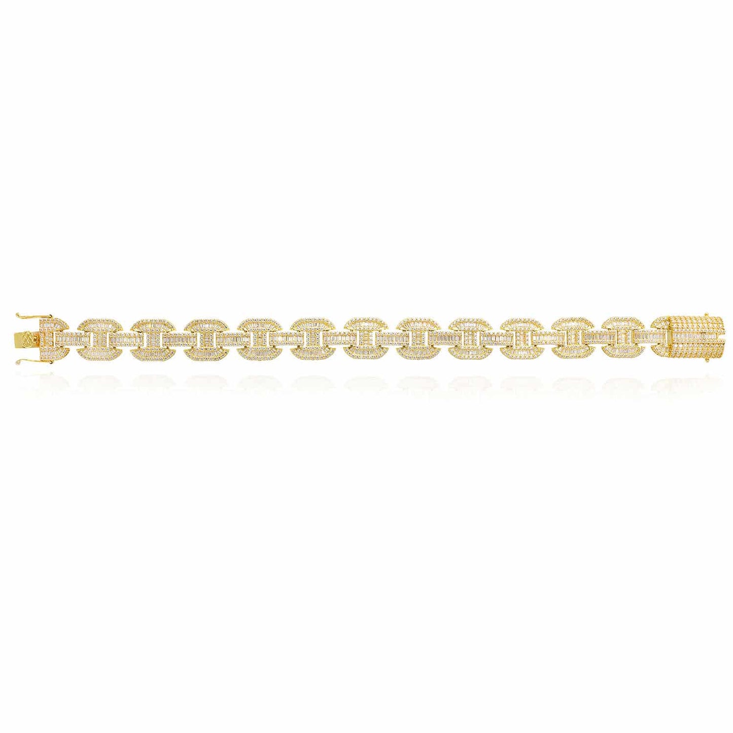 14K Gold Yellow CZ Pave 13.5mm Large Anchor Mariner Bracelet 9"