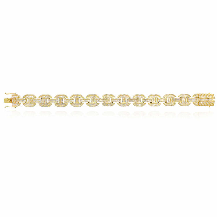 14K Yellow Gold CZ Pave 13.5mm Large Anchor Mariner Bracelet (Hollow) 9" - WJD Exclusives