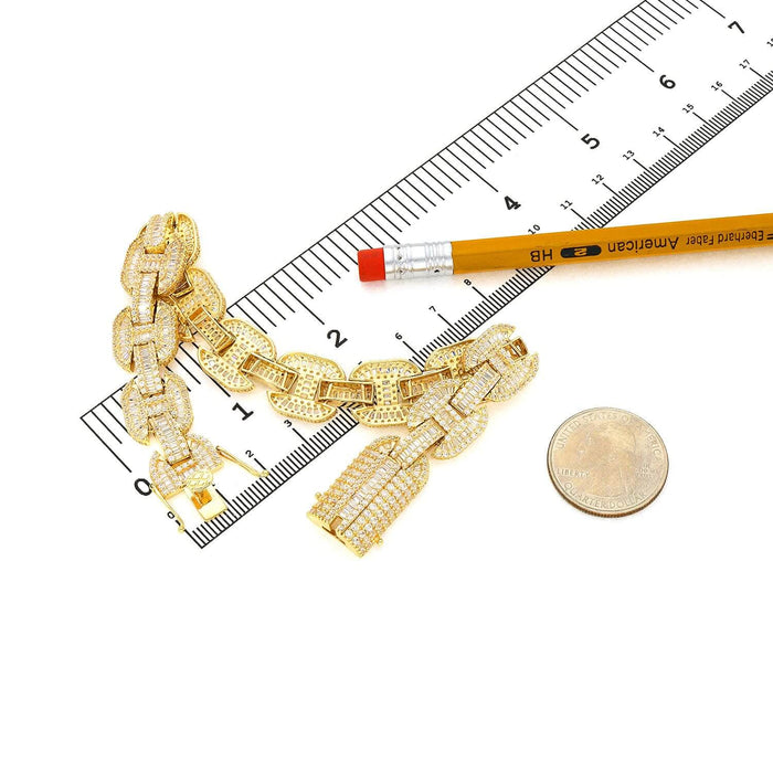 14K Yellow Gold CZ Pave 13.5mm Large Anchor Mariner Bracelet (Hollow) 9" - WJD Exclusives