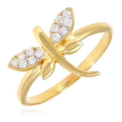 14K Yellow Gold CZ Dragonfly Cocktail Ring