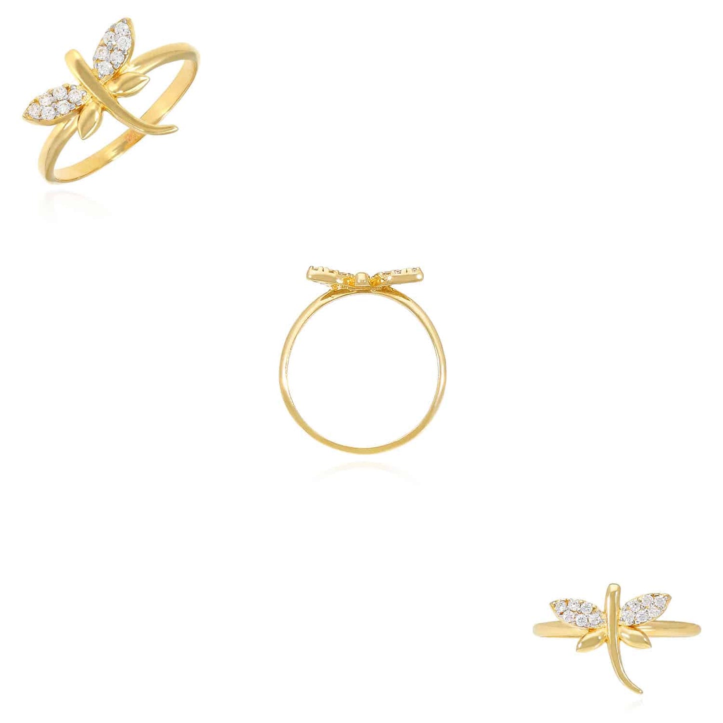 14K Yellow Gold CZ Dragonfly Cocktail Ring