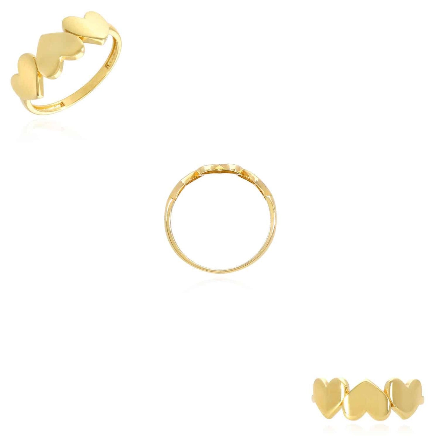 14K Real Gold Yellow Band Friendship Hearts Ring