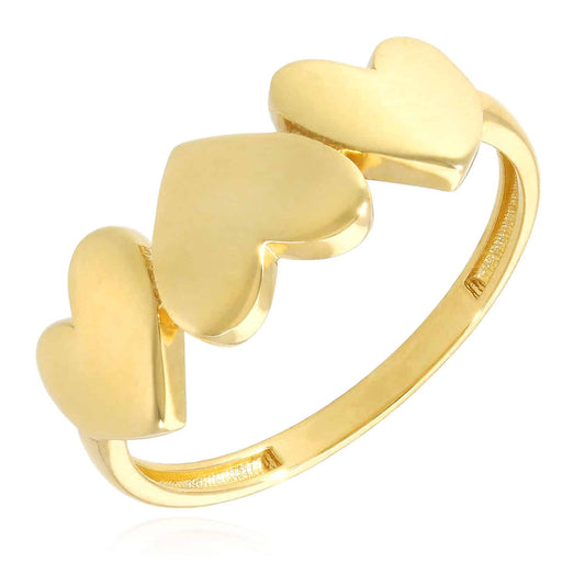 14K Real Gold Yellow Band Friendship Hearts Ring