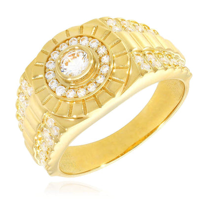14K Real Gold Yellow CZ Jubilee Signet Ring