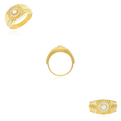 14K Real Gold Yellow CZ Jubilee Signet Ring