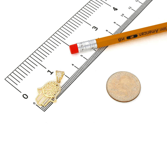 14K Yellow Gold CZ - Out Hamsa Pendant 1.2" - WJD Exclusives