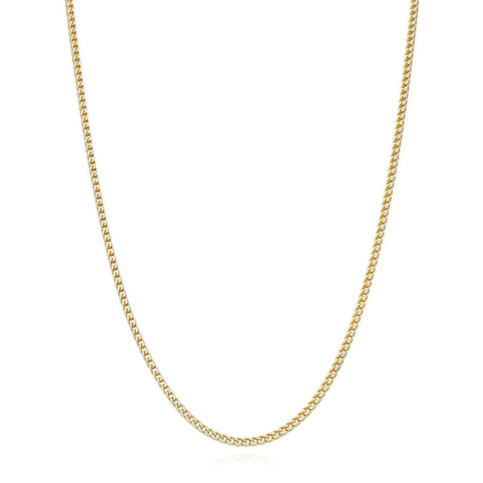 18K Yellow Gold Over Silver 1.7mm Diamond - Cut Pave Franco Chain (Solid Links) 16" - 24" - WJD Exclusives