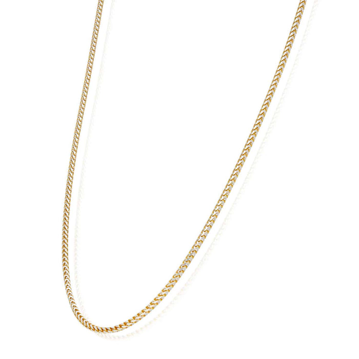 18K Yellow Gold Over Silver 1.7mm Diamond - Cut Pave Franco Chain (Solid Links) 16" - 24" - WJD Exclusives