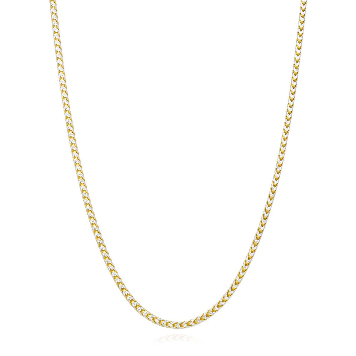 18K Yellow Gold Over Silver 2mm White Pave Franco Chain (Solid Links) 18" - 24" - WJD Exclusives