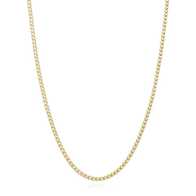 18K Yellow Gold Over Silver 2mm White Pave Franco Chain (Solid Links) 18" - 24" - WJD Exclusives