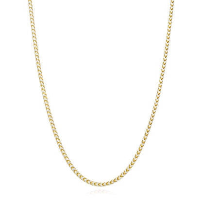 Solid 18K Yellow Gold Over Silver 2mm White Pave Franco Chain 18"-24"
