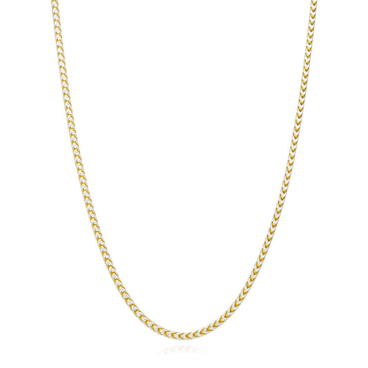 Solid 18K Yellow Gold Over Silver 2mm White Pave Franco Chain Necklace 18"-24"