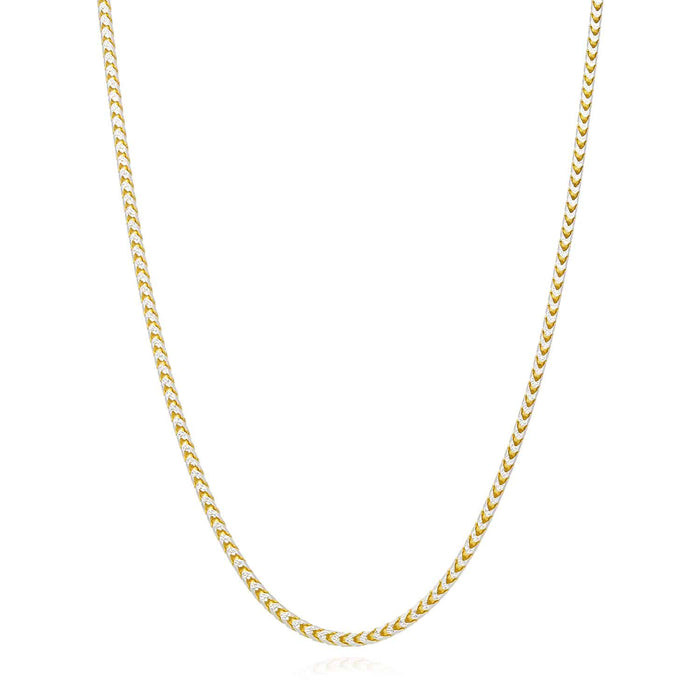 18K Yellow Gold Over Silver 2mm White Pave Franco Chain (Solid Links) 18" - 24" - WJD Exclusives
