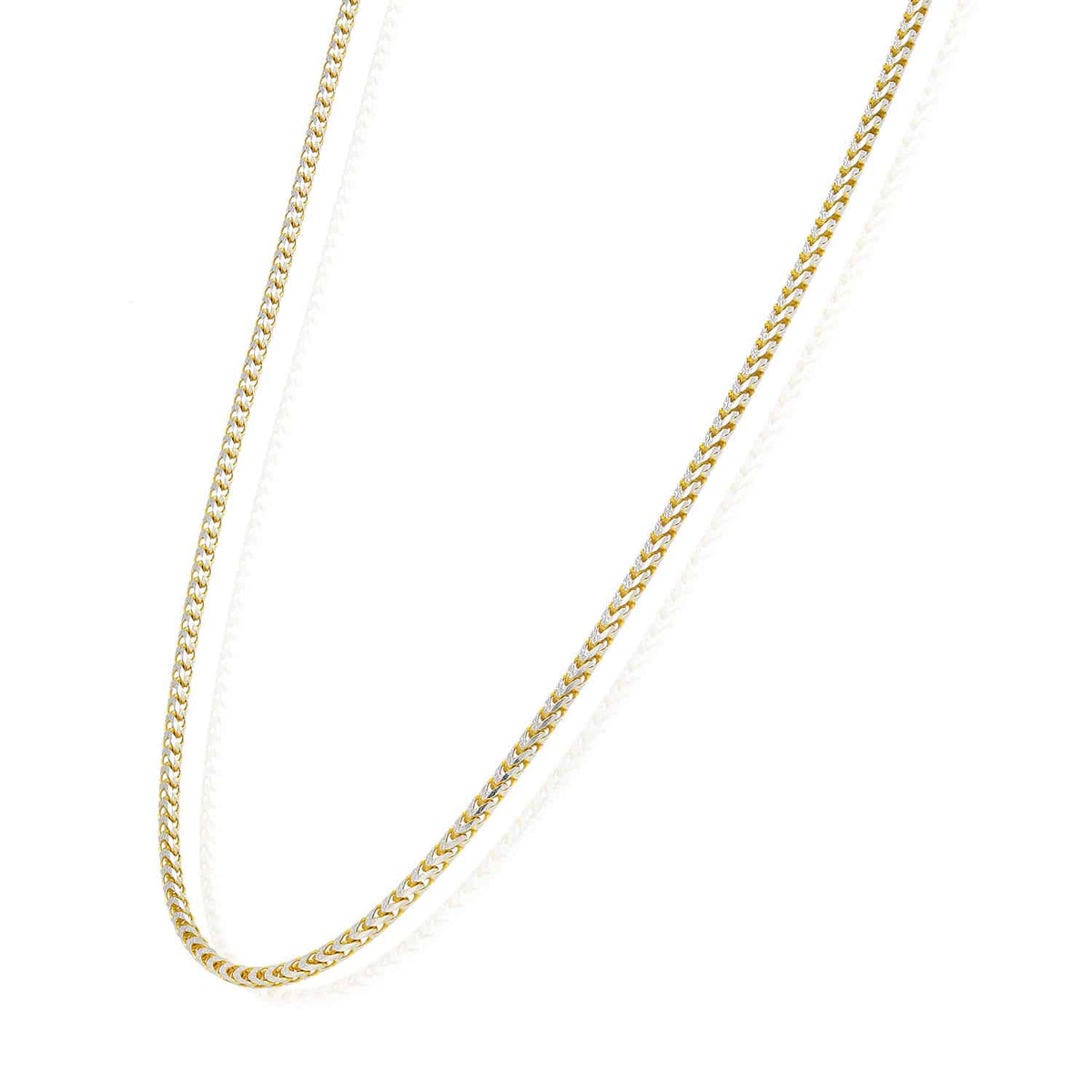 18K Yellow Gold Over Silver 2mm White Pave Franco Chain (Solid Links) 18" - 24" - WJD Exclusives