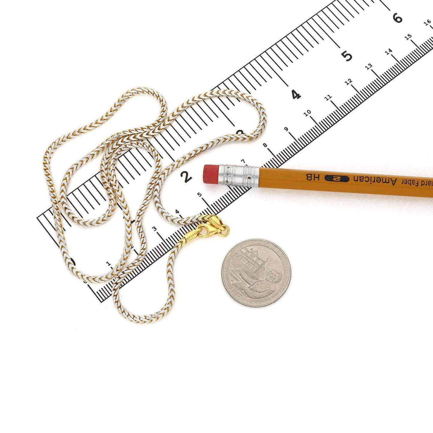 Solid 18K Yellow Gold Over Silver 2mm White Pave Franco Chain 18"-24"