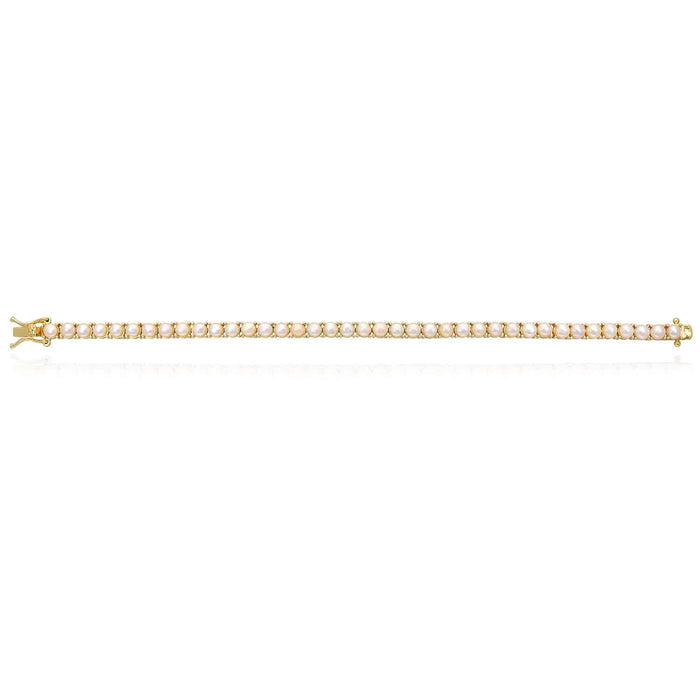 18K Gold Over Silver 4mm Cultured Pearl Tennis Bracelet 7" - WJD Exclusives