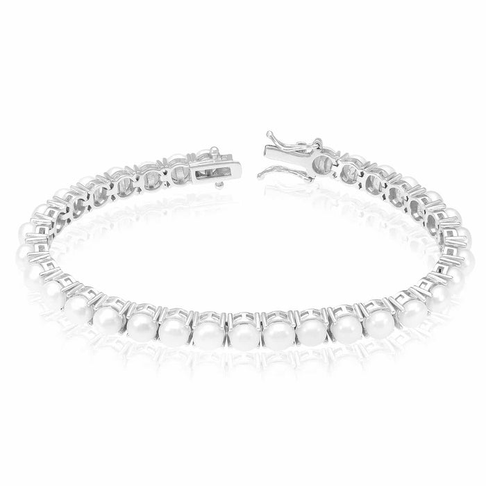 18K Gold Over Silver 5mm Cultured Pearl Tennis Bracelet 7" - WJD Exclusives