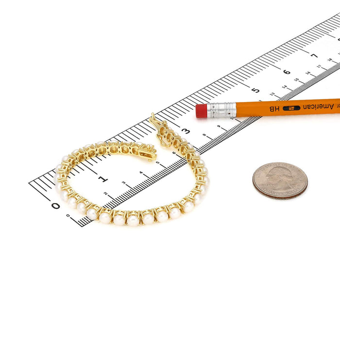 18K Gold Over Silver 5mm Cultured Pearl Tennis Bracelet 7" - WJD Exclusives