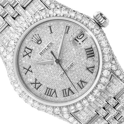 Rolex Datejust Custom Diamond Pave Jubilee Band Diamond Dial Bezel 36mm Watch