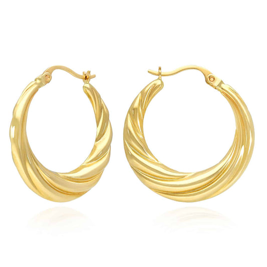 14K Real Gold Graduated Twisted Hoop Earrings 27mm