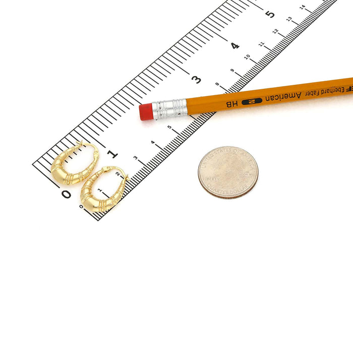 14K Gold Graduated Oval Bamboo Hoop Earrings 22mm - WJD Exclusives