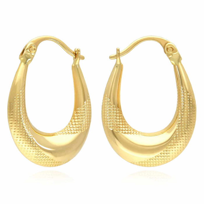 14K Yellow Gold Mesh Diamond - Cut Graduated Oval Hoop Earrings 22mm - WJD Exclusives