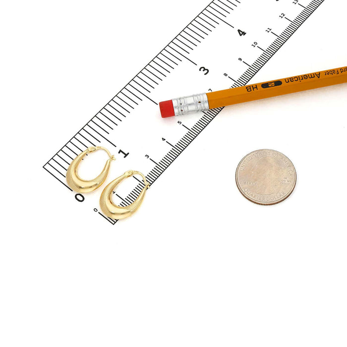 14K Yellow Gold Mesh Diamond - Cut Graduated Oval Hoop Earrings 22mm - WJD Exclusives