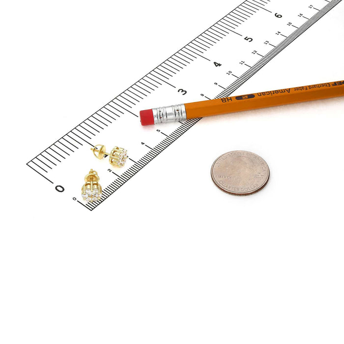 18K Gold Over Sterling Silver Zirconia Cluster Round Stud Earrings 8mm - WJD Exclusives