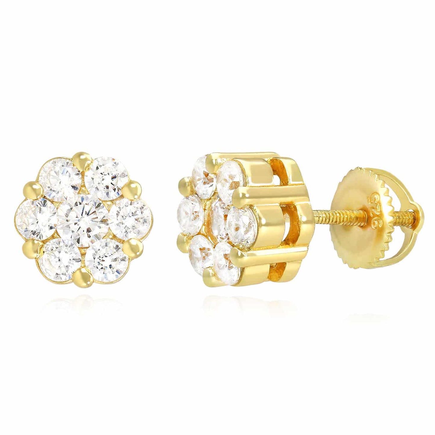 18K Gold Over Sterling Silver Zirconia Cluster Round Stud Earrings 8mm