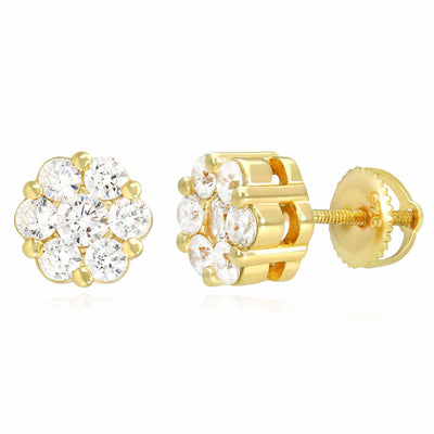 18K Gold Over Sterling Silver Zirconia Cluster Round Stud Earrings 8mm - WJD Exclusives