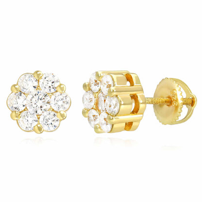 18K Gold Over Sterling Silver Zirconia Cluster Round Stud Earrings 8mm