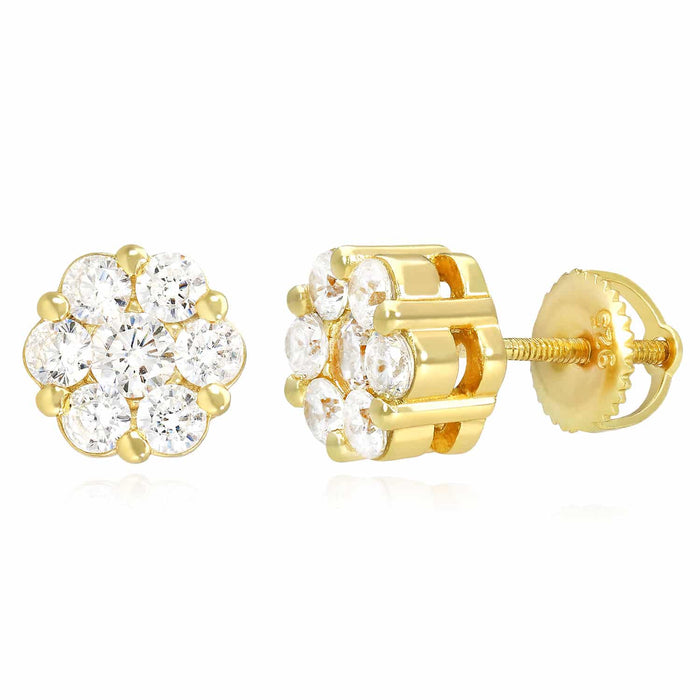18K Gold Over Sterling Silver Zirconia Cluster Round Stud Earrings 8mm - WJD Exclusives