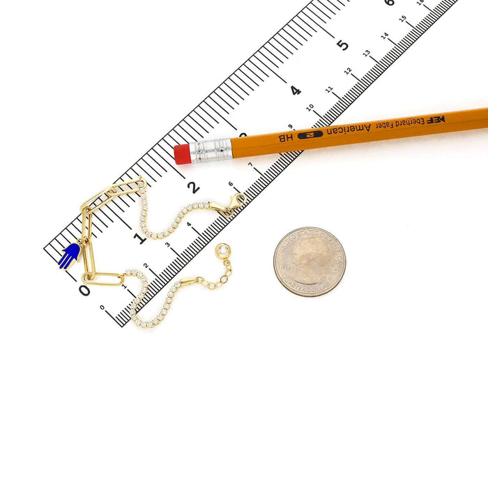 14K Yellow Gold CZ Paperclip Hamsa Charm Tennis Bracelet 7" - 7.5" - WJD Exclusives