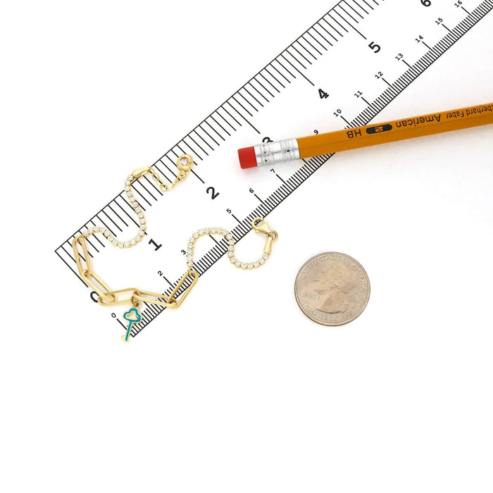 14K Yellow Gold Paperclip Tennis Teal Key Charm Bracelet 7" - 7.5" - WJD Exclusives