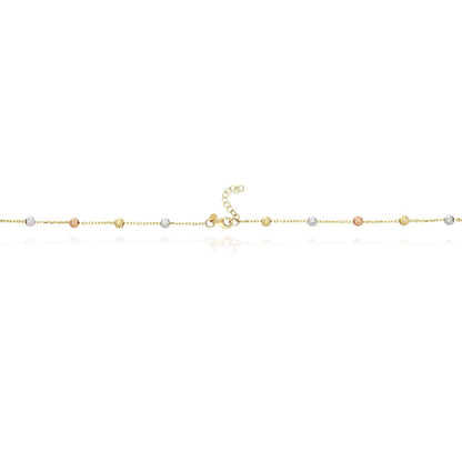 14K Gold Tri-Color Moon-Cut Ball Beads Station Necklace 17.5"-18.5" Adjustable