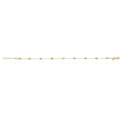 14K Gold Tri-Color Moon-Cut Ball Beads Station Bracelet 7"-8" Adjustable