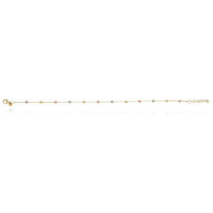 14K Gold Tri-Color Moon-Cut Ball Beads Station Bracelet 7.5"-8.5" Adjustable