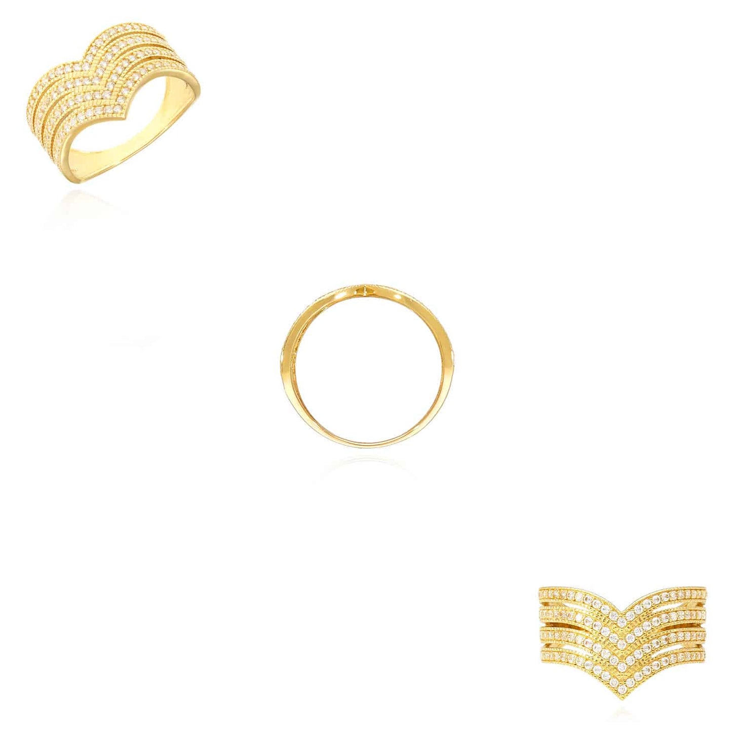 14K Gold Yellow CZ Pointed Chevron V-Shape Band Ring