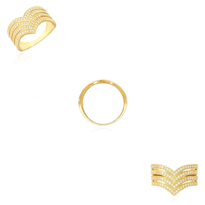 14K Gold Yellow CZ Pointed Chevron V-Shape Band Ring