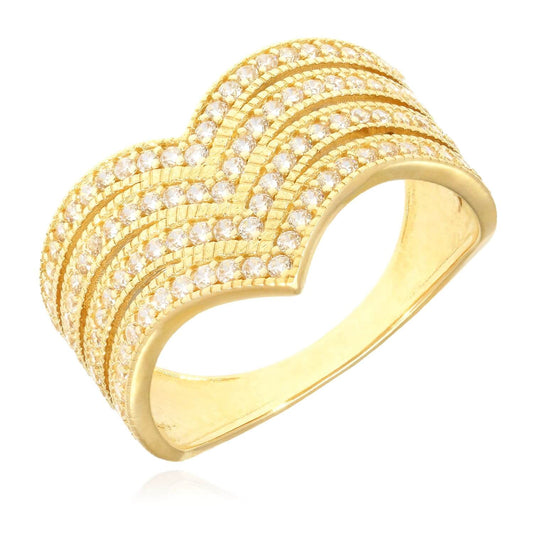14K Gold Yellow CZ Pointed Chevron V-Shape Band Ring