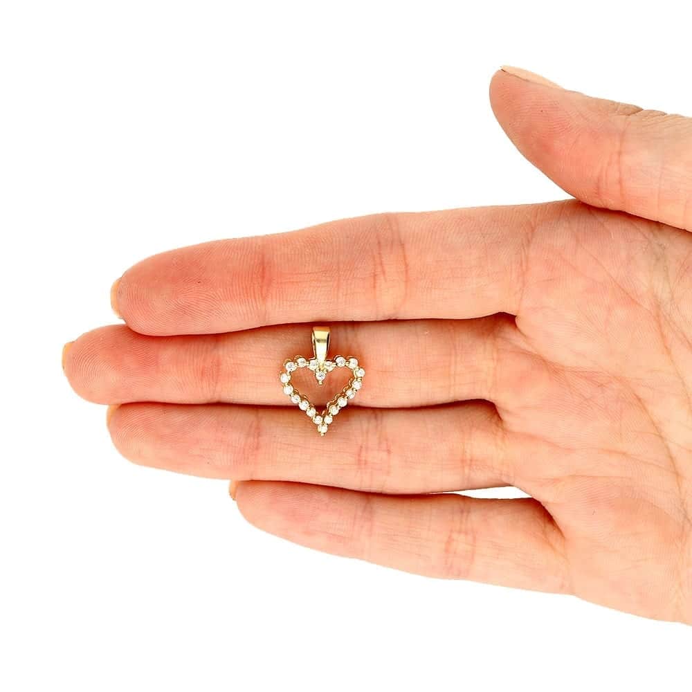 14k Yellow Gold Created Diamond Open Heart Pendant With Cable  Chain 16-18"