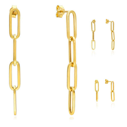 14K Yellow Gold 5mm Paperclip  Earrings 25mm-45mm