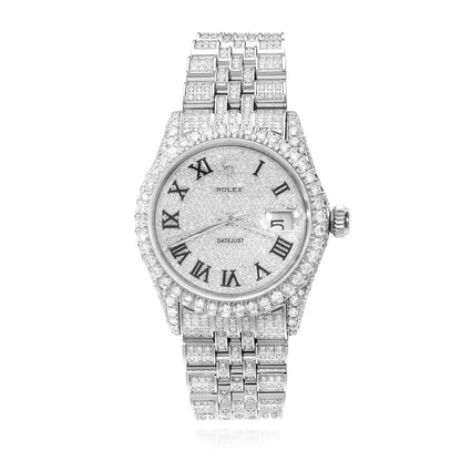 Rolex Datejust Custom Diamond Pave Jubilee Band Diamond Dial Bezel 36mm Watch
