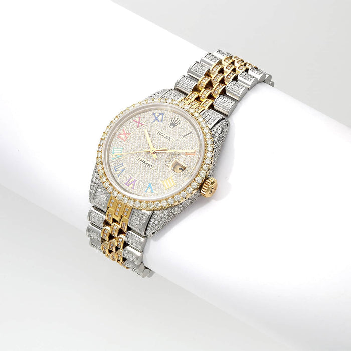 Rolex Datejust Custom Iced Rainbow Roman Diamond Dial Jubilee Band 36mm Watch - WJD Exclusives