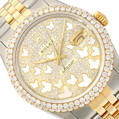 Rolex Datejust Jubilee Band Custom Diamond Bezel MOP Butterfly Dial 36mm Watch